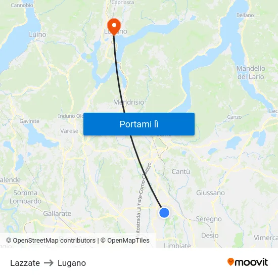 Lazzate to Lugano map