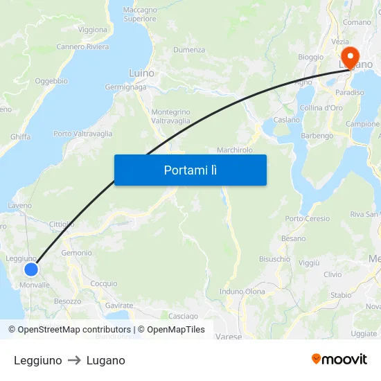 Leggiuno to Lugano map