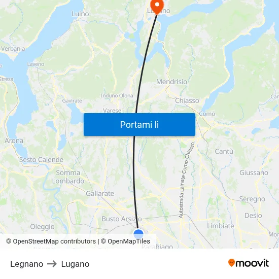 Legnano to Lugano map