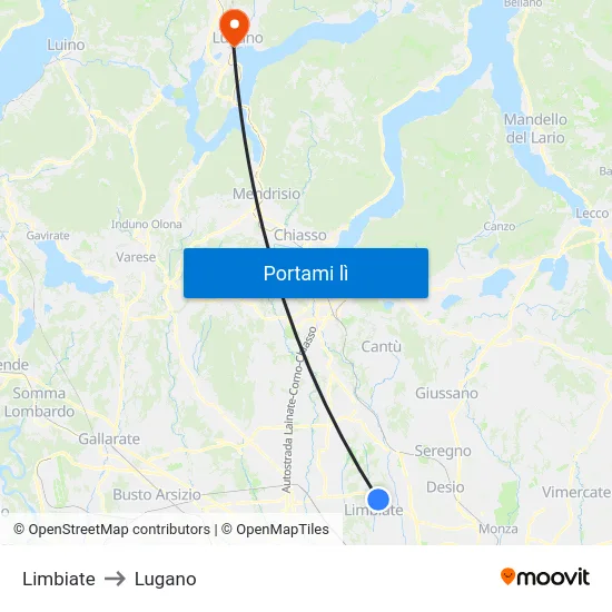 Limbiate to Lugano map