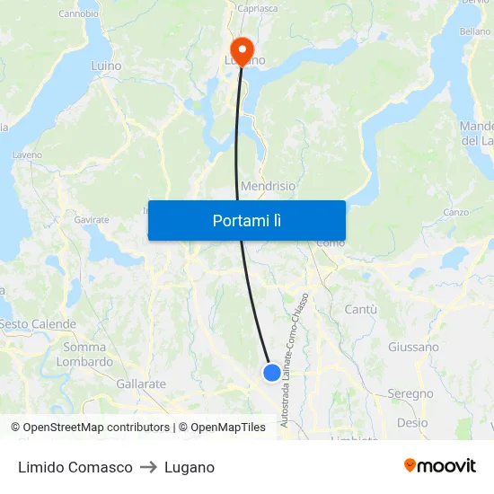 Limido Comasco to Lugano map