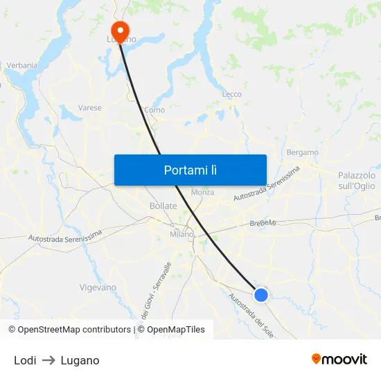 Lodi to Lugano map