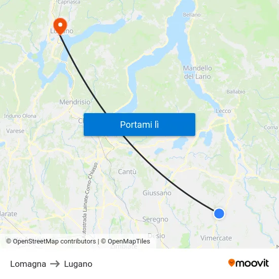 Lomagna to Lugano map