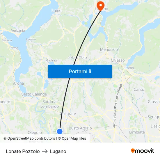 Lonate Pozzolo to Lugano map