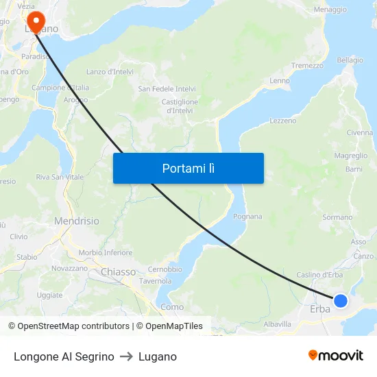 Longone Al Segrino to Lugano map