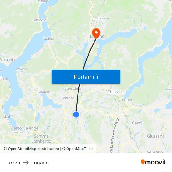 Lozza to Lugano map