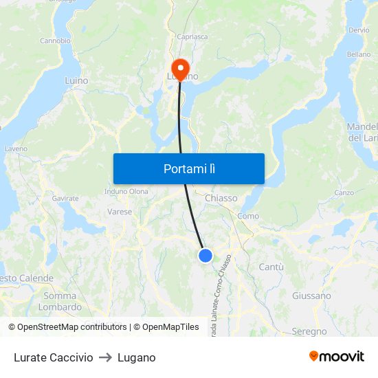 Lurate Caccivio to Lugano map