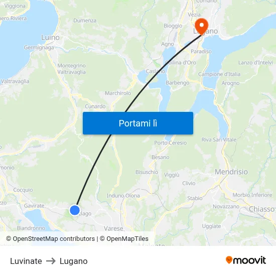 Luvinate to Lugano map