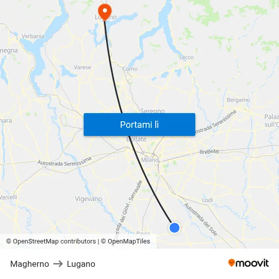 Magherno to Lugano map