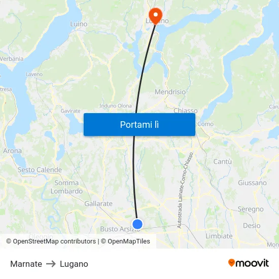 Marnate to Lugano map