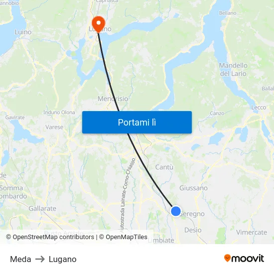 Meda to Lugano map