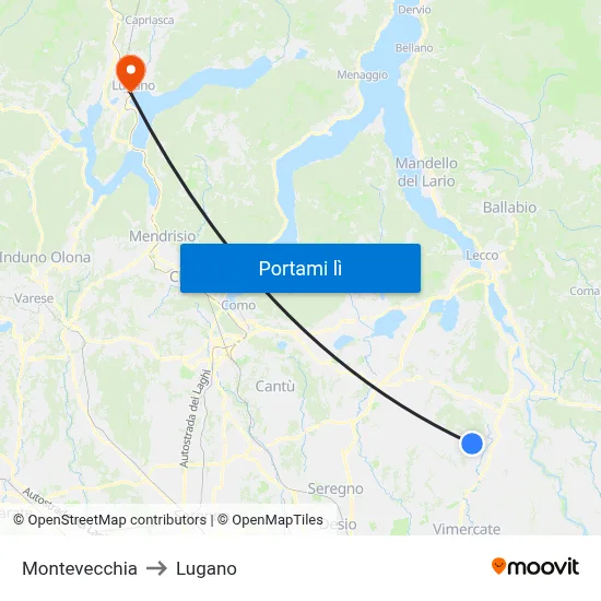 Montevecchia to Lugano map