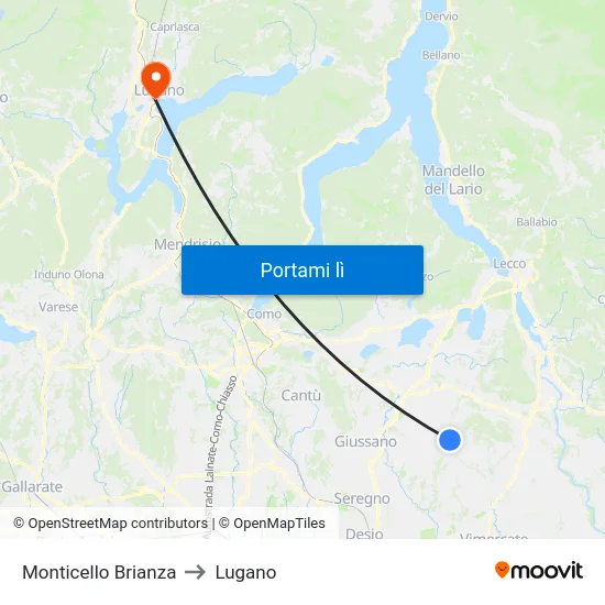 Monticello Brianza to Lugano map