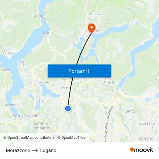 Morazzone to Lugano map