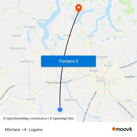 Mortara to Lugano map
