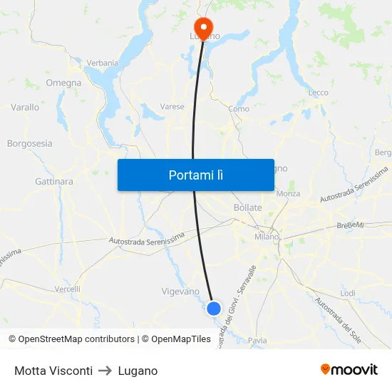Motta Visconti to Lugano map