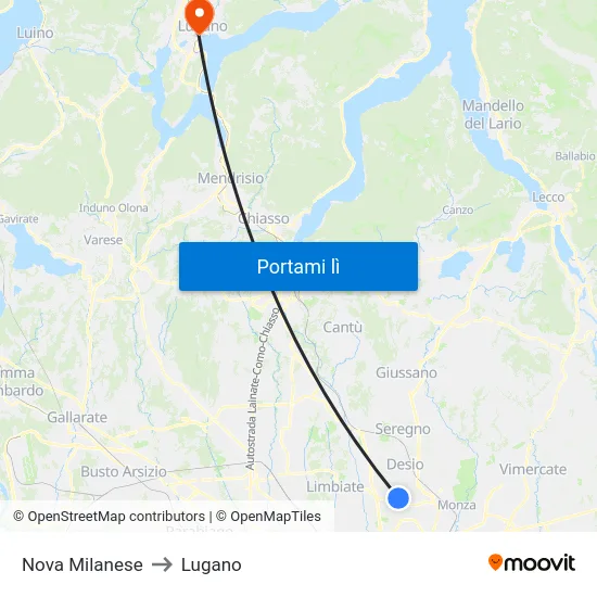 Nova Milanese to Lugano map