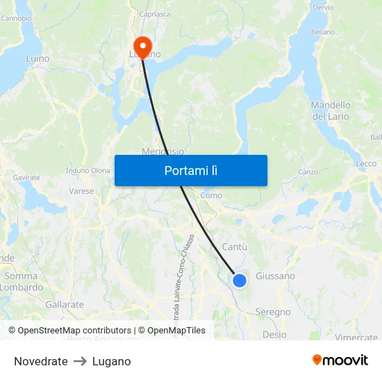 Novedrate to Lugano map