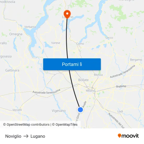 Noviglio to Lugano map