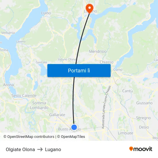 Olgiate Olona to Lugano map