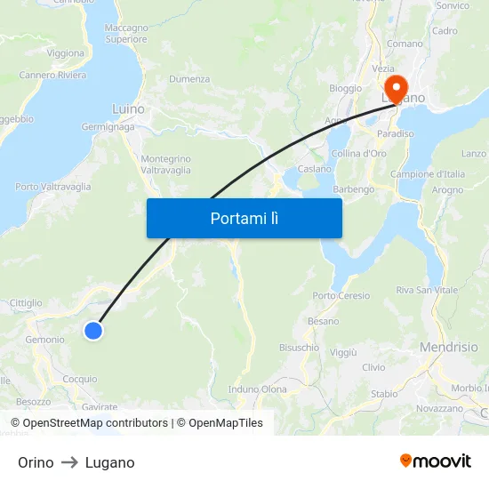 Orino to Lugano map