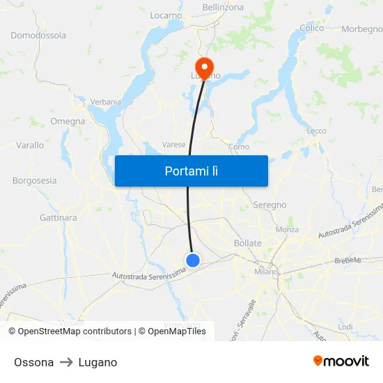 Ossona to Lugano map