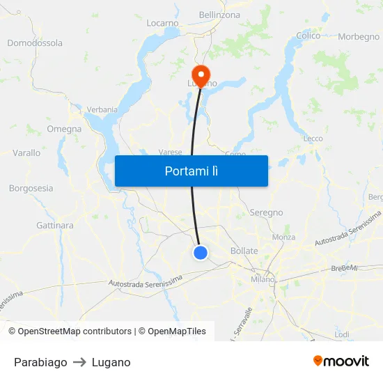 Parabiago to Lugano map