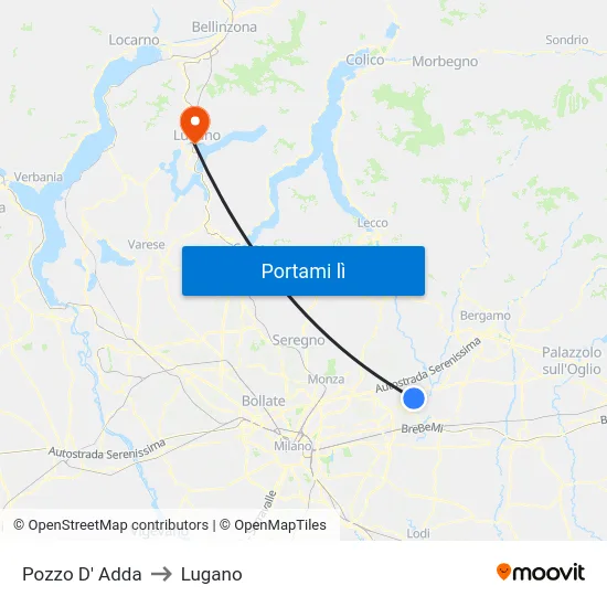 Pozzo D' Adda to Lugano map