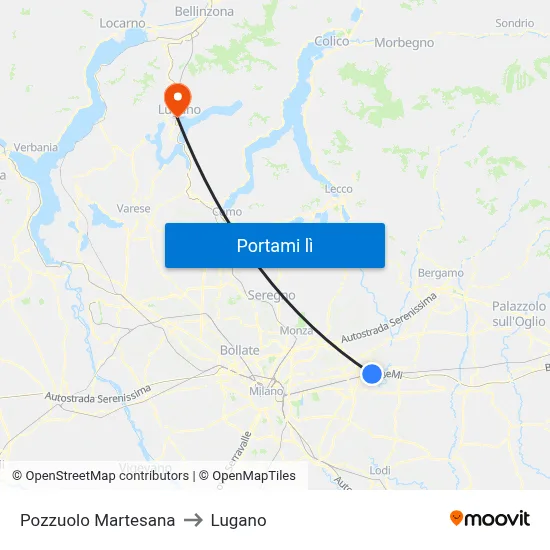 Pozzuolo Martesana to Lugano map
