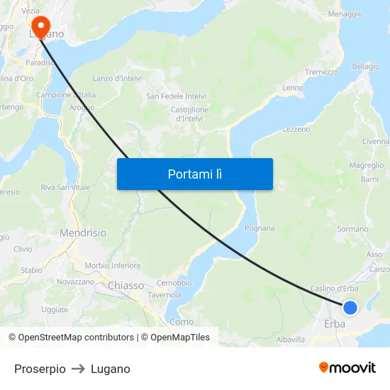 Proserpio to Lugano map