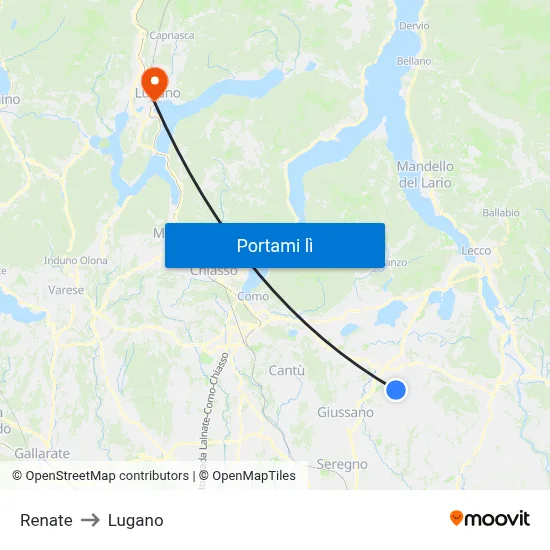 Renate to Lugano map