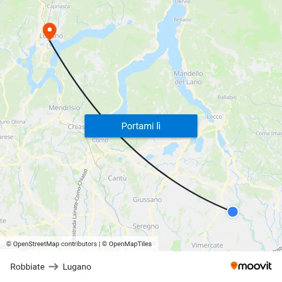 Robbiate to Lugano map
