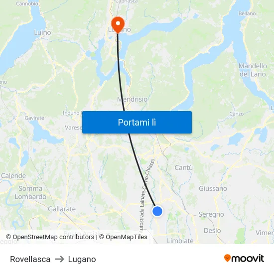 Rovellasca to Lugano map