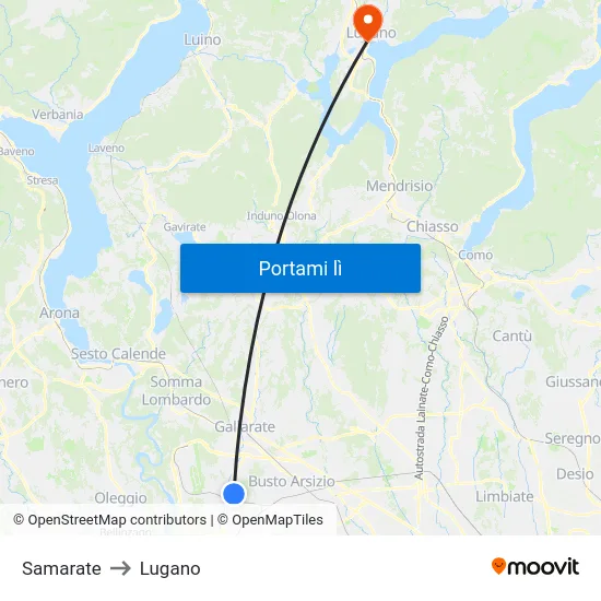 Samarate to Lugano map