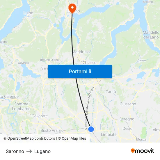 Saronno to Lugano map