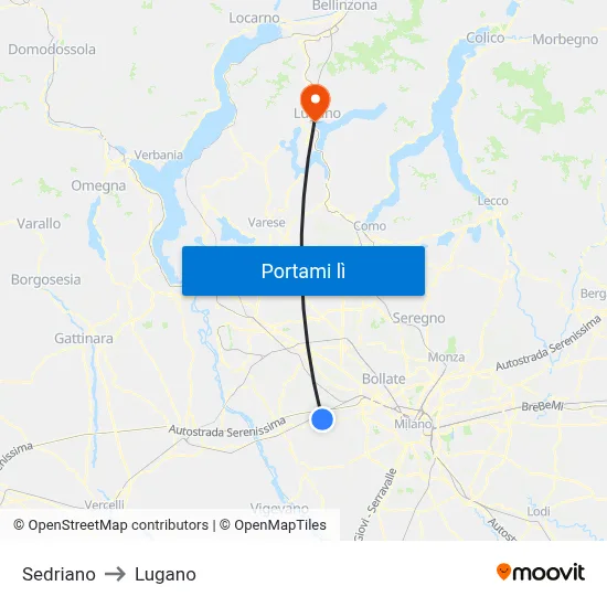 Sedriano to Lugano map