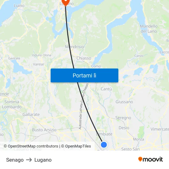 Senago to Lugano map