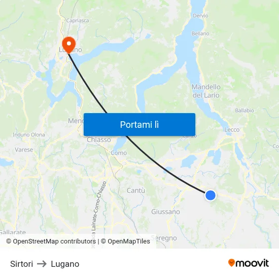 Sirtori to Lugano map