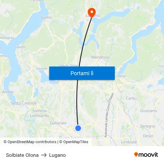 Solbiate Olona to Lugano map
