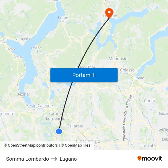 Somma Lombardo to Lugano map