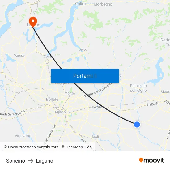 Soncino to Lugano map