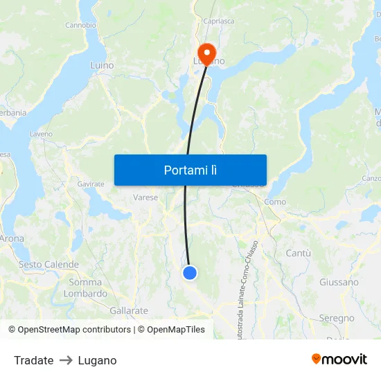 Tradate to Lugano map