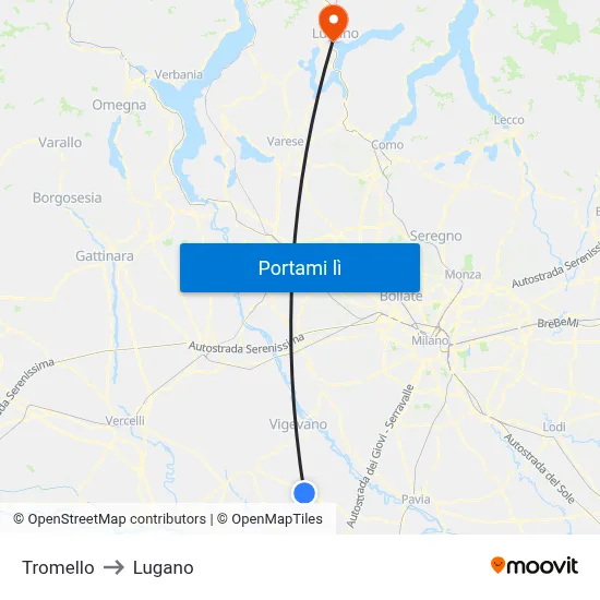 Tromello to Lugano map