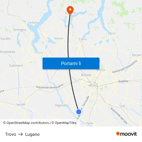 Trovo to Lugano map