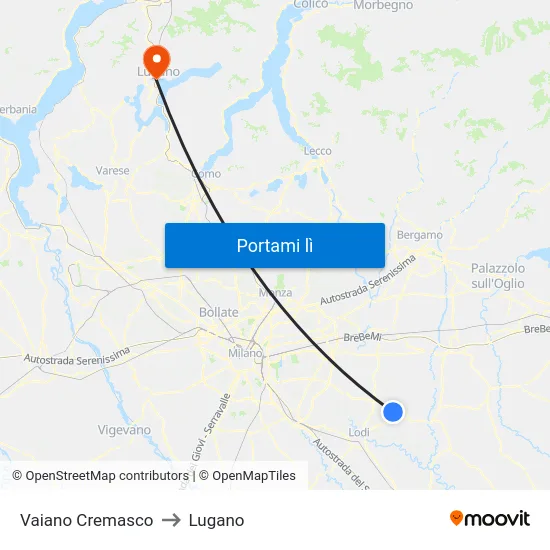 Vaiano Cremasco to Lugano map