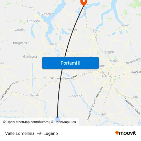 Valle Lomellina to Lugano map
