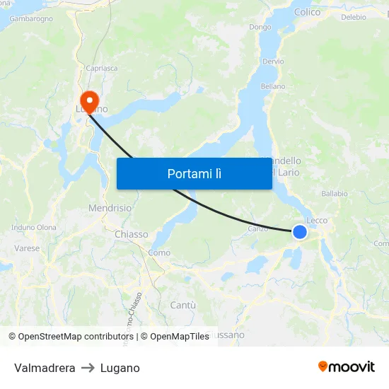 Valmadrera to Lugano map