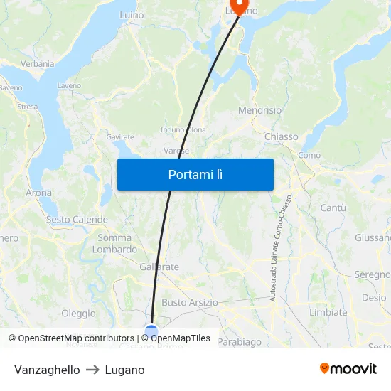 Vanzaghello to Lugano map