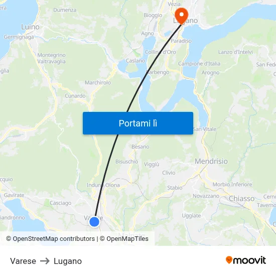 Varese to Lugano map