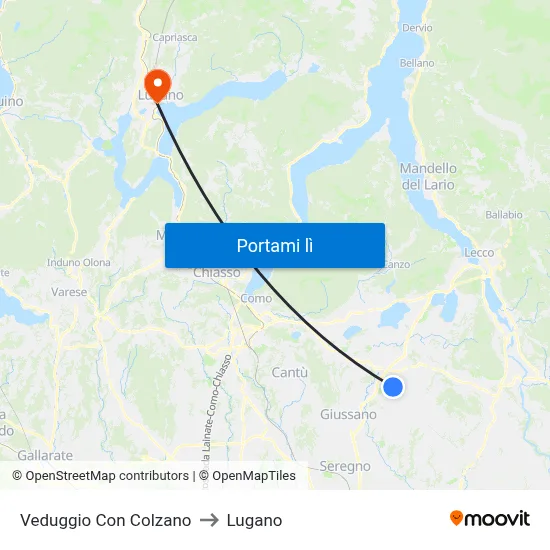 Veduggio Con Colzano to Lugano map